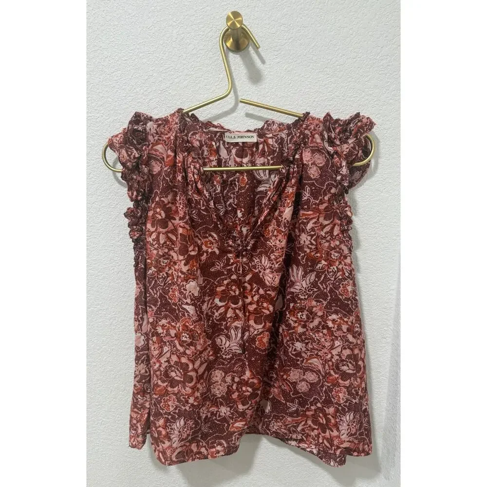 Ulla Johnson Gabi Blouse Flutter Floral Bohemian Sleeveless Women’s Size 8